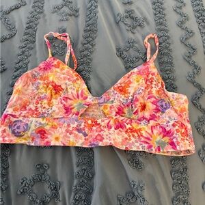 H&M Multicolor Floral Smocked Bralette — Pink, Orange, Purple